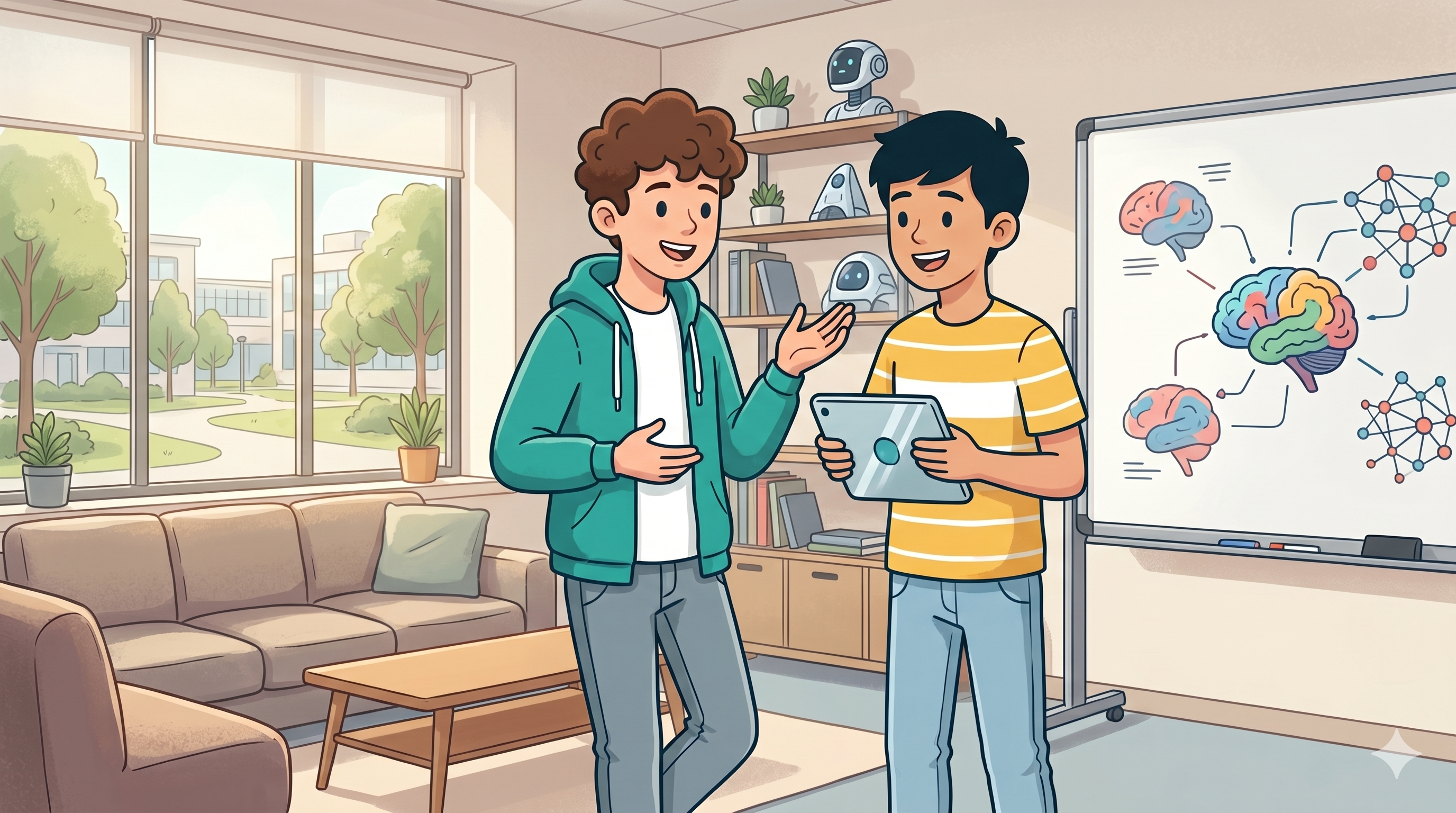 Lukiolainen pitelee tekoälyaiheisia kortteja